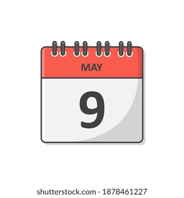 Ilustración de iconos vectores del calendario del 9 de mayo. Icono plano diario del calendario