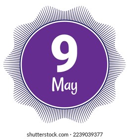 9. Mai, Datumsvorlage. Nützliches Design für Kalender- oder Veranstaltungswerbung. EPS10 Datei, Vektorgrafik. Einzeln auf weißem Hintergrund. 