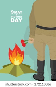 9 May. eternal fire and Russian soldiers. Victory day