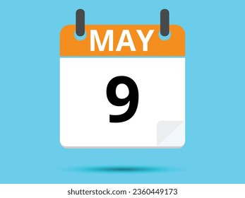 9 May. Flat icon calendar isolated on blue background. Vector illustration.