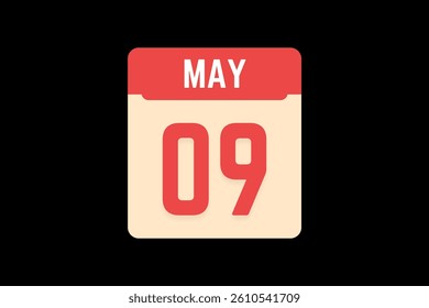 9 May icon text page monthly web design on coral, white, tangerine and black background vector, icon, or illustration with the month of May 9