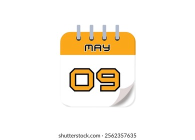 9 May month single day vector, illustration, calendar with yellow, black and white color background calendar May 9
