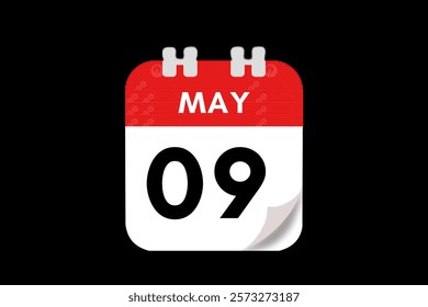 9 May month single day vector, illustration, calendar with red, gray, white and black color background calendar May 9