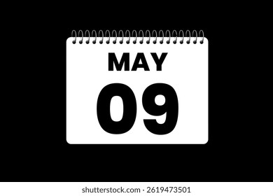 9 may month single day vector, illustration, calendar with black and white color background calendar icon of may 9