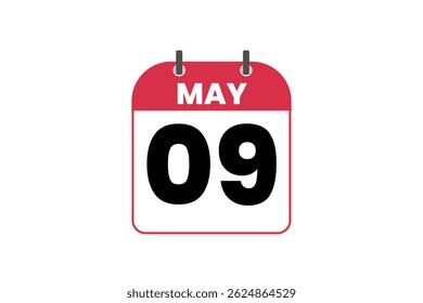 9 maio mês vetor dia único, ilustração, calendário com vermelho, preto e branco ícone de calendário de fundo de cor de maio 9