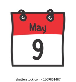 9 May. Vector flat daily calendar icon. Date and time, day, month. Holiday