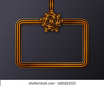 9 May - Victory day frame with a black and orange tied bow and copy space. Graphic template with St George's ribbon. Vector illustration.