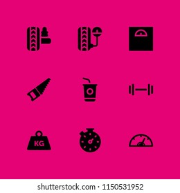 9 measure icons in vector set. weight tool, sugar, construction and tools and meter illustration for web and graphic design