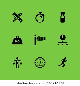 9 measurement icons in vector set. weight tool, scale, ruler and meter illustration for web and graphic design