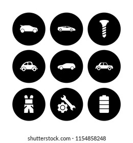 9 mechanic icons in vector set. car, overall, repair and screw illustration for web and graphic design