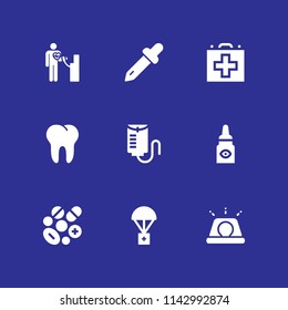 9 medical icon set with tooth, siren and first aid kit vector illustration for graphic design and web