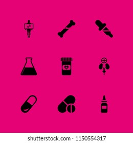 9 medical icons in vector set. pill, dna, dropper and drug illustration for web and graphic design