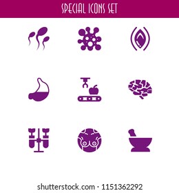 9 medicine icons in vector set. hospital, mortar, robot and chemistry illustration for web and graphic design