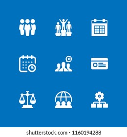 9 meeting icons in vector set. id, team, interview and law illustration for web and graphic design