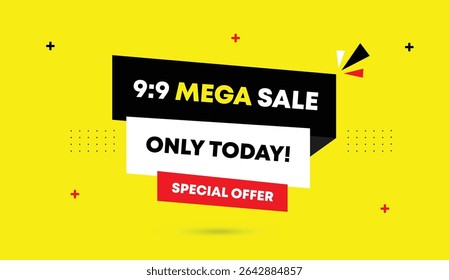 9 to 9 mega sale today special offer editable web icon banner badge black red white shapes yellow abstract background grab exclusive deals limited time only shop now