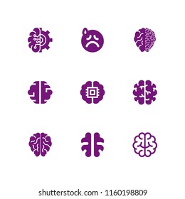 9 mental icons in vector set. sad and brain illustration for web and graphic design