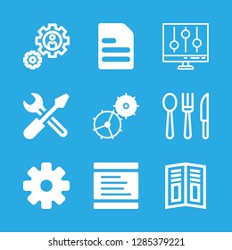 9 menu icons with blackboard with text lines and pamphlet in this set