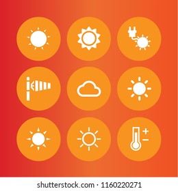 9 meteorology icons in vector set. sun, windsock, cloud outline and thermometer illustration for web and graphic design