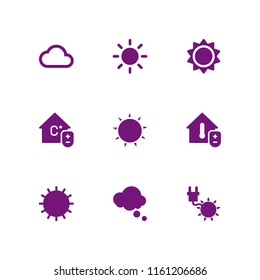 9 meteorology icons in vector set. cloud outline, celsius, cloud and sun illustration for web and graphic design