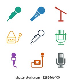 9 mic icons. Trendy mic icons white background. Included filled and outline icons such as microphone. mic icon for web and mobile.