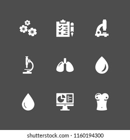 9 microscope icons in vector set. microscope side view, test, lab and biology illustration for web and graphic design