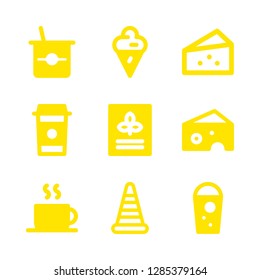 9 milk icons with cone and hot drink in this set