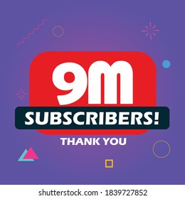 9 millones de seguidores vectoriales después de la celebración de 1m. 9 millones de suscriptores seguidores gracias felicitaciones.