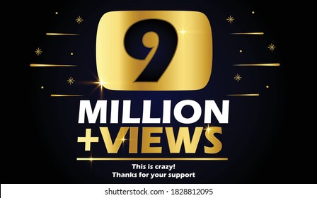 9 million Views vector post 9 million celebration. 9 million views. thank you congratulation.