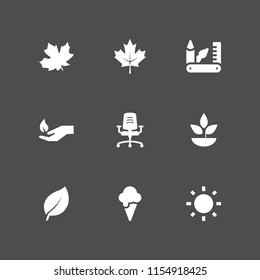 9 minimal icons in vector set. art and design, leaf, furniture and autumn illustration for web and graphic design