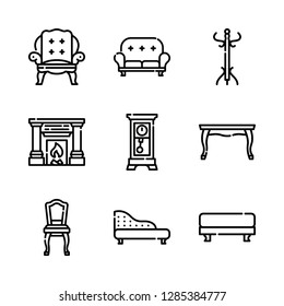 9 minimalism icons with livingroom and furniture in this set