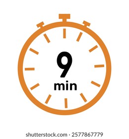 9 minute Timer, clock, icon vector stopwatch isolated icons. Countdown timer symbol.