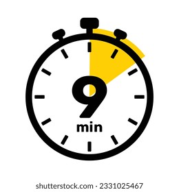 9 Minutes Analog Clock Icon white background .