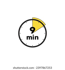 9 Minutes Analog Clock Icon white background .