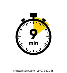 Diseño de fondo blanco del icono de reloj analógico de 9 minutos.