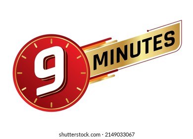 9 minutes isolated on white background. Time concept. Vector illustration.