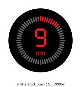 The 9 minutes, stopwatch vector icon, digital timer. clock and watch, timer, countdown symbol.