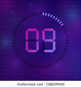 The 9 minutes, stopwatch vector icon, digital timer. Vector digital count down circle board with circle time pie diagram. Watch outline style design, designed for web and app.