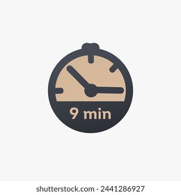 9 minutes, stopwatch vector icon. clock icon in flat style. Stock vector illustration isolated