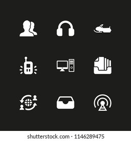 9 mobile icon set with inbox, users and snowmobile vector illustration for graphic design and web