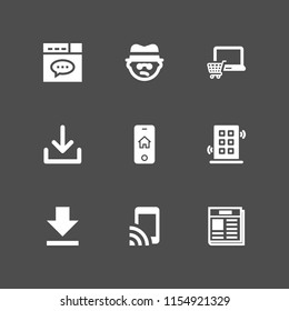 9 mobile icons in vector set. download, ui, bully and wifi illustration for web and graphic design