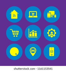 9 mobile icons in vector set. wifi, laptop, internet and user illustration for web and graphic design