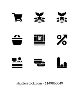 9 money icons in vector set. graph, business and finance, cashier and credit cards illustration for web and graphic design