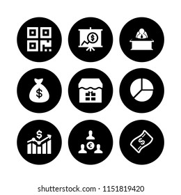 9 money icons in vector set. chart, business and finance, banknote and euro illustration for web and graphic design