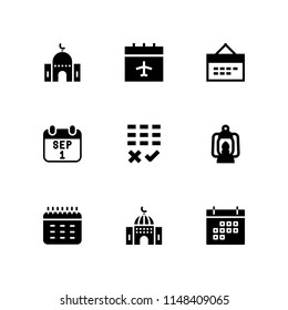 9 month icon set with lantern, mosque and calendar vector illustration for graphic design and web