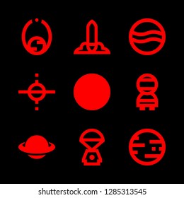 9 moon icons with astronaut and spacecraft in this set