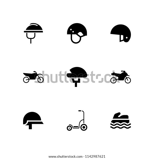 9 motorcycle icon\
set with motorcycle, sea scooter and helmet vector illustration for\
graphic design and web
