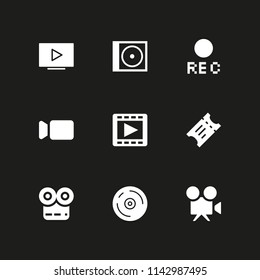 9 movie icon set with video camera, video player and rec vector illustration for graphic design and web