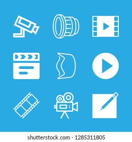 9 movie icons with play button and wide angle len in this set