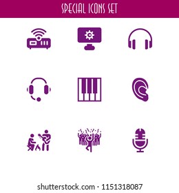 9 music icons in vector set. router, microphone, headphones and shapes and symbols illustration for web and graphic design