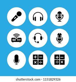 9 music icons in vector set. headphones, radio, router and sings illustration for web and graphic design